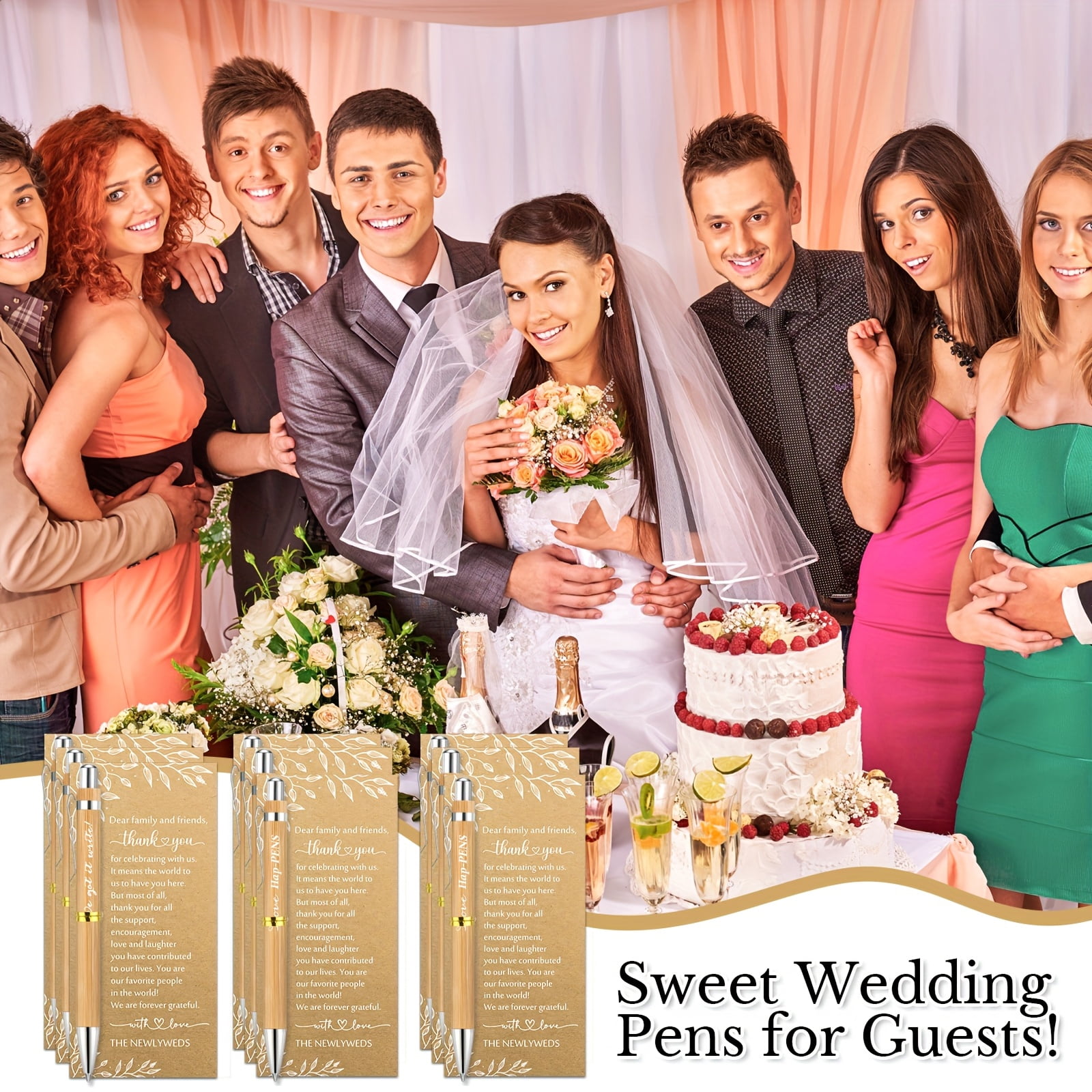 100 Sets of Bulk Wedding And Bridal Gift Party Favors, Elegant Pens with Exquisite Metal Accents And Thank-You Cards, Ideal Accompaniments to Wedding Invitations As Practical Gifts for Wedding Guests