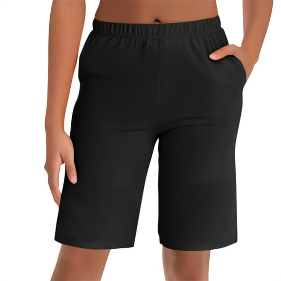 WTOBBY Women's High-Waisted Slimming Leggings Style Bermuda Shorts, Plus Size Elastic-Waisted Design for Casual Wear or Light Workouts,Black M