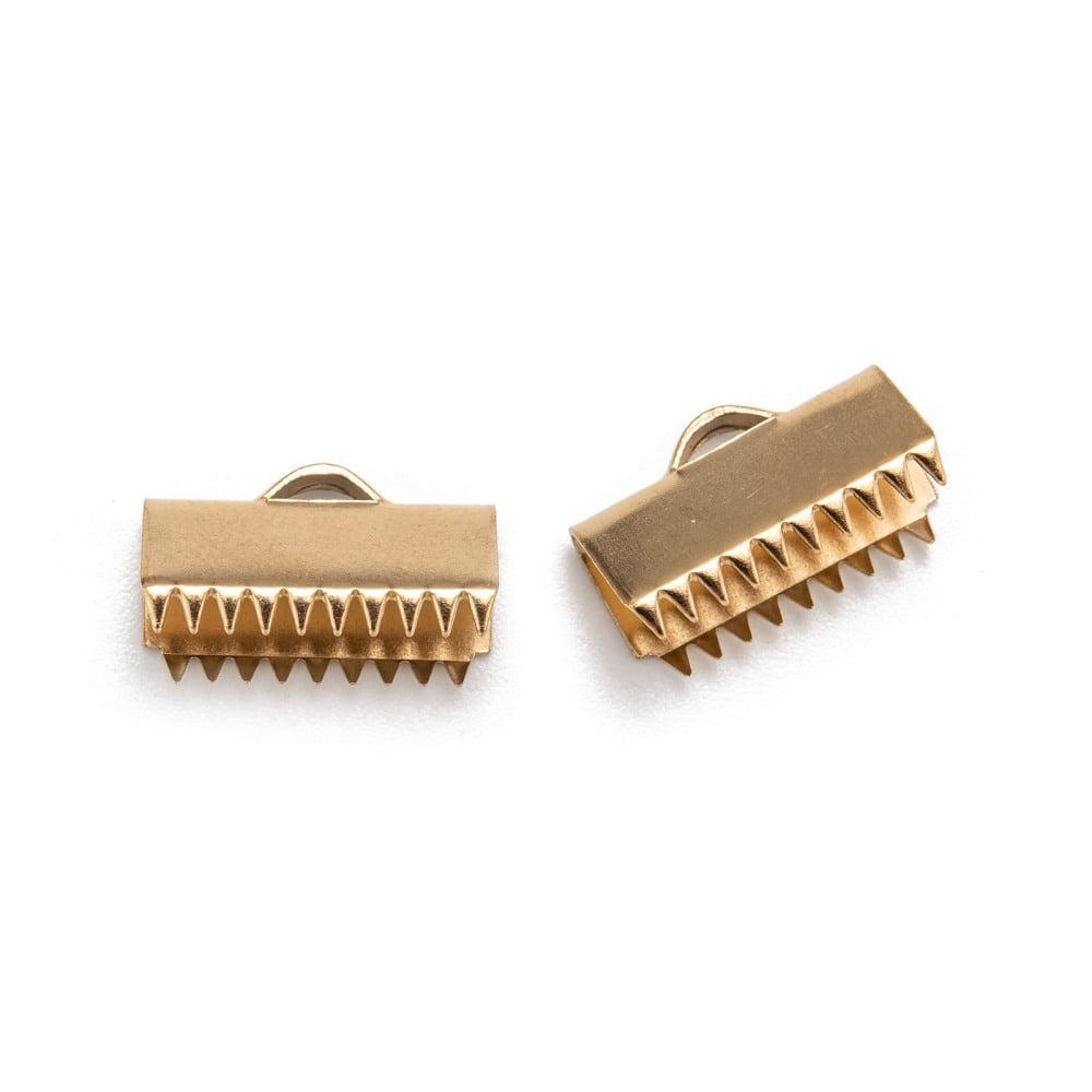 Ion Plating(IP) 304 Stainless Steel Ribbon Crimp Ends Golden 9x15mm Hole: 1.5mm