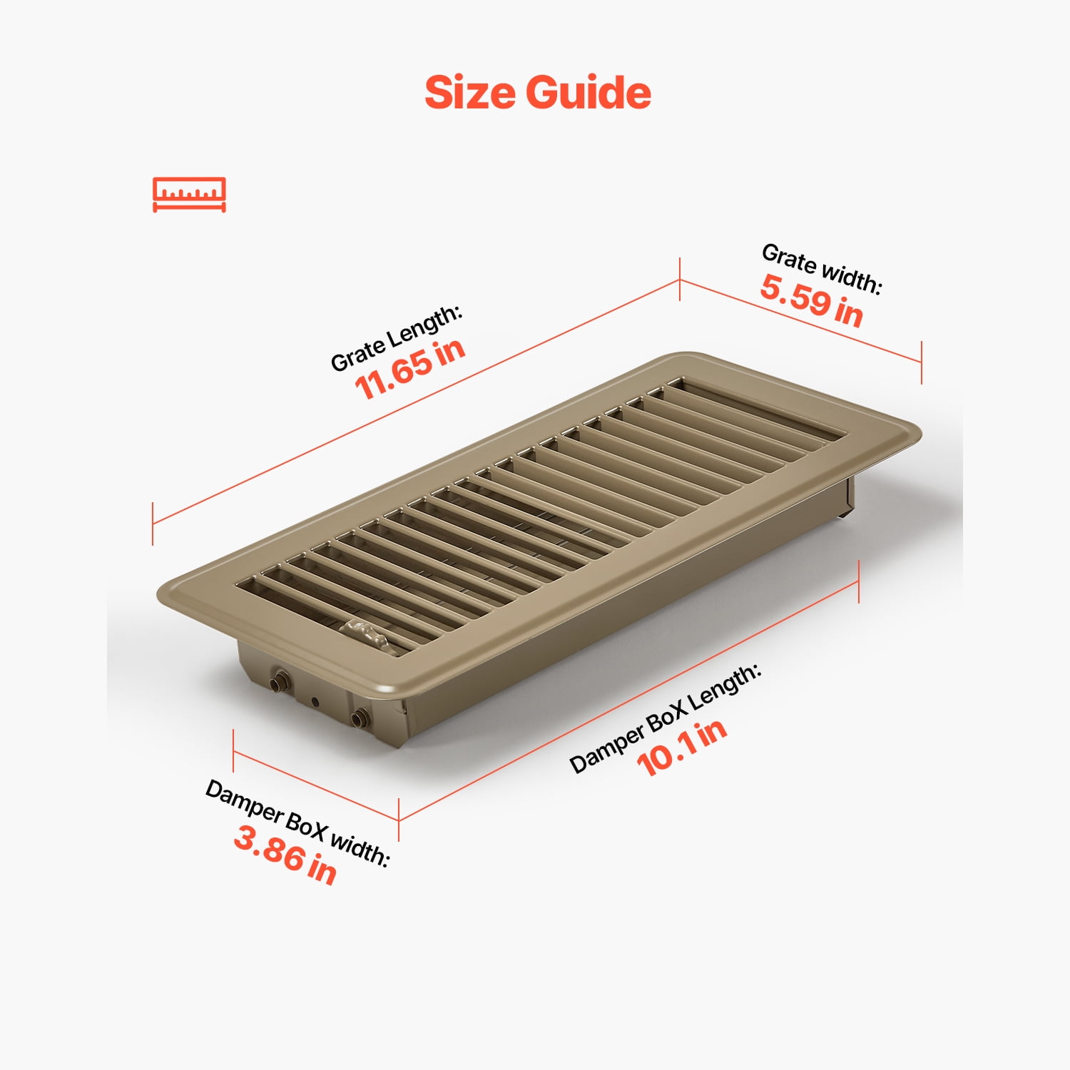 KFFKFF 4 x 10 Inch Floor Registers, 6-Pack Vent Covers, Durable Iron Floor Vents for HVAC Systems, Adjustable Rust-Resistant Airflow Control with Metal Damper