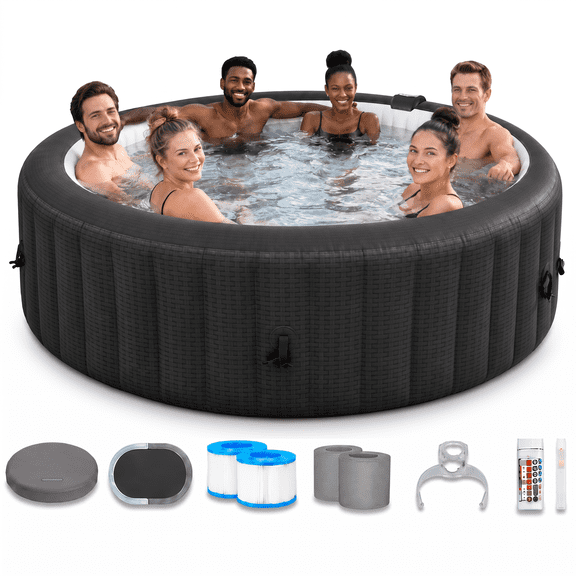 Altrenxs Outdoor Spa Series 82" Round Inflatable Hot Tub, 4-6 Person, 130 Air Jets, 104°F, Drop-Stitch PVC, Cover & Filter, Black