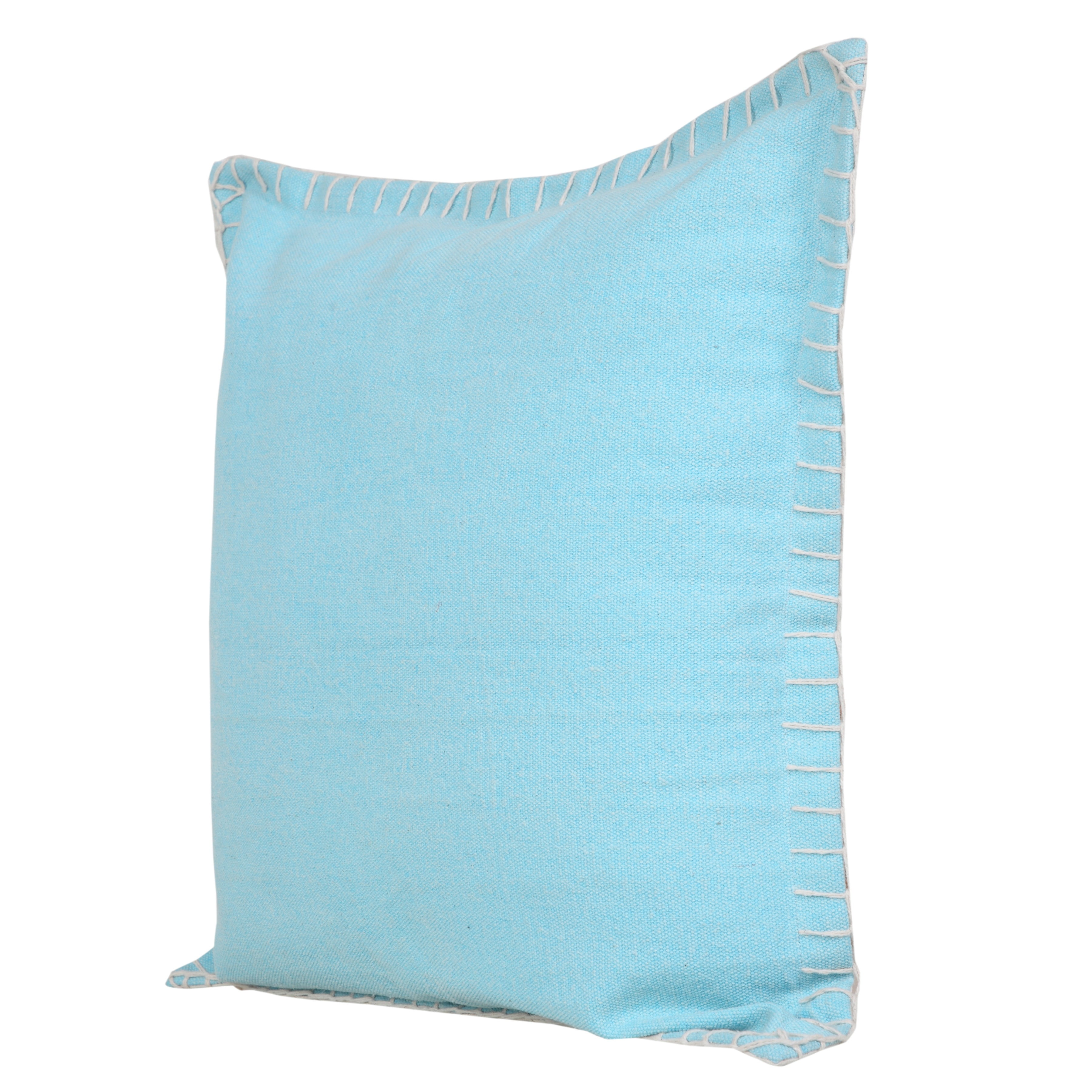 Ox Bay Wilma 20" x 20" Bright Blue Stitch Bordered Cotton Adult Decorative Throw Pillow Cover