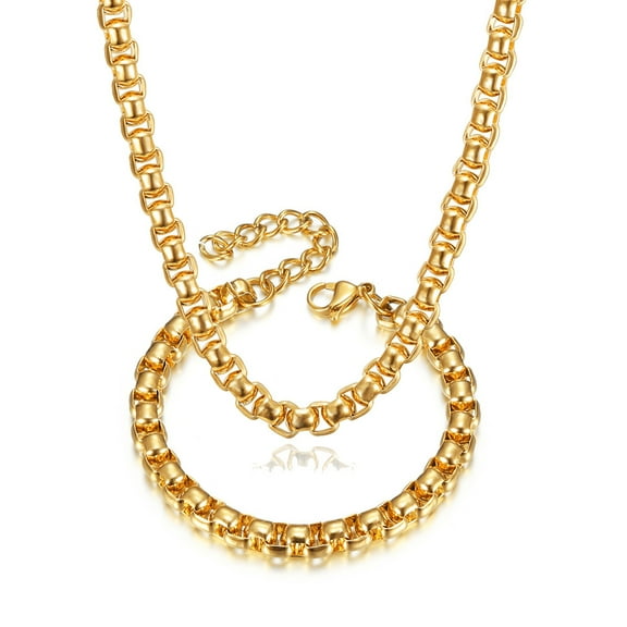 Trendy Jewelry Sets 14K Yellow Gold 4mm/6.5mm Box Chain Necklace Bracelet Set For Men Fashion Jewelry Party Gift
