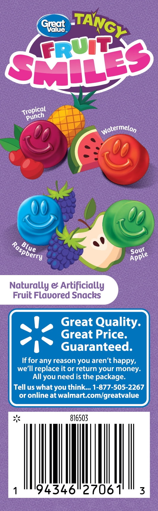 Great Value Fruit Smiles Snacks, Tangy Flavor, 10 Count