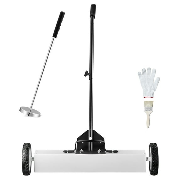KFFKFF 24" Wheeled Magnetic Sweeper, 50 lbs Holding, Includes Telescoping Magnet Tool, Handle Adjusts, Ideal for Collecting Nails & Screws in Workshops, Garages, and Yards
