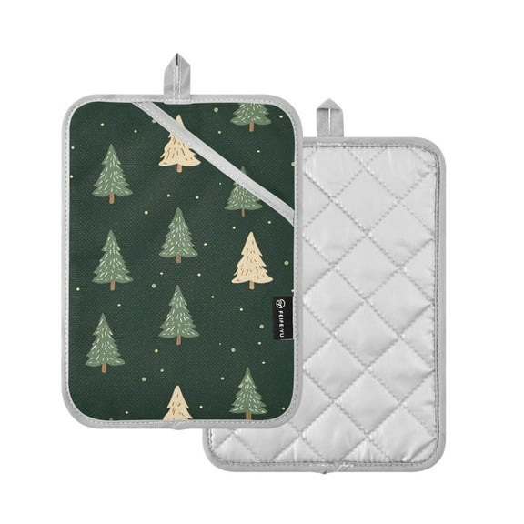 Yayeee Pot Holders Kitchen Heat Resistant with Pocket 7"x9.8" Cotton Oven Cooking Hot Pads, Beige Christmas Trees