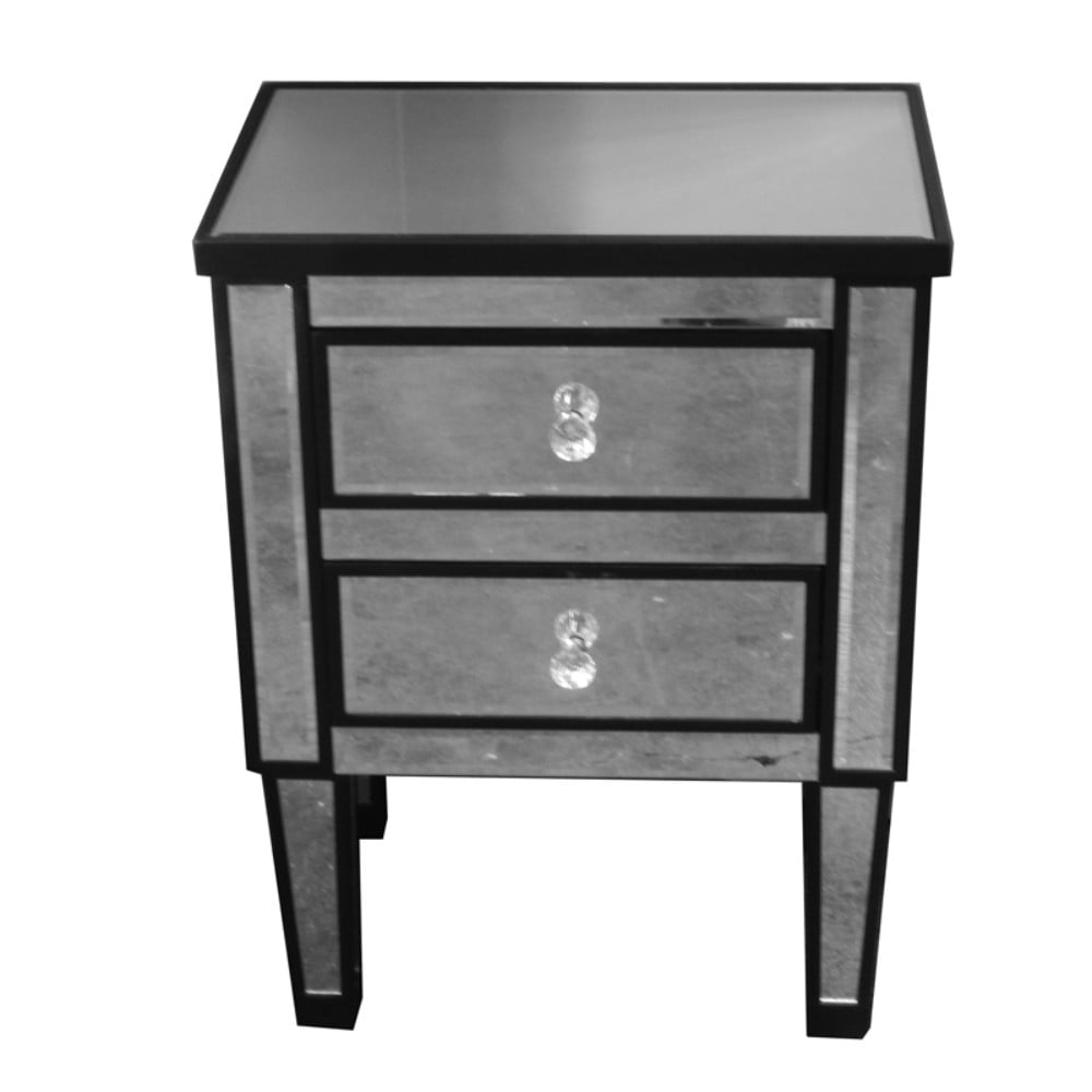 Striking Wood And Glass Corner Table With 2 Drawers, Black And Gray