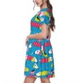 thumbnail image 2 of Fotbe Color Dachshund Dog Vestido Largo de Moda para Mujer, Vestido Tipo Camiseta con Manga Corta y Estilo Casual a Rayas y Bloques de Color, 2 of 6