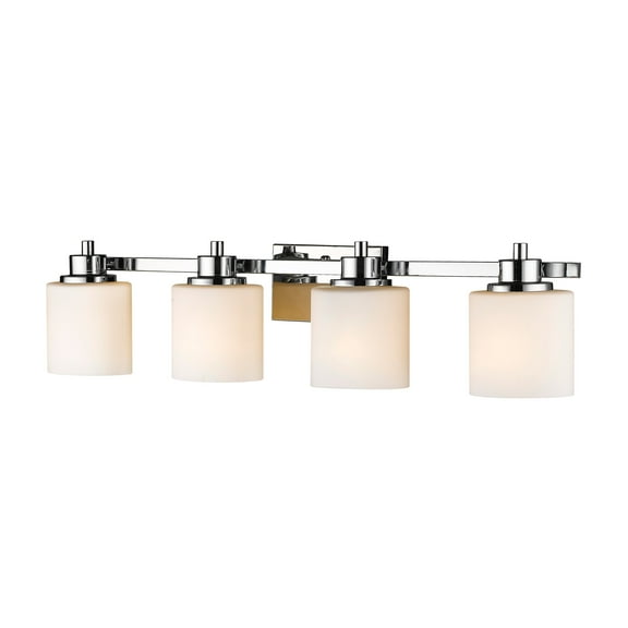 RADIANCE Goods Contemporary 4 Light Chrome Finish Bath Vanity Wall Fixture White Alabaster Glass 33" Wide