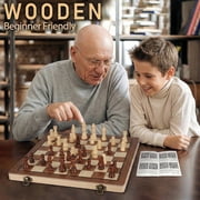 15 Inches Magnetic Wooden Chess Set - 2 Extra Queens - Folding Board - Pieces Storage Slots, Handmade Portable Travel Chess Game