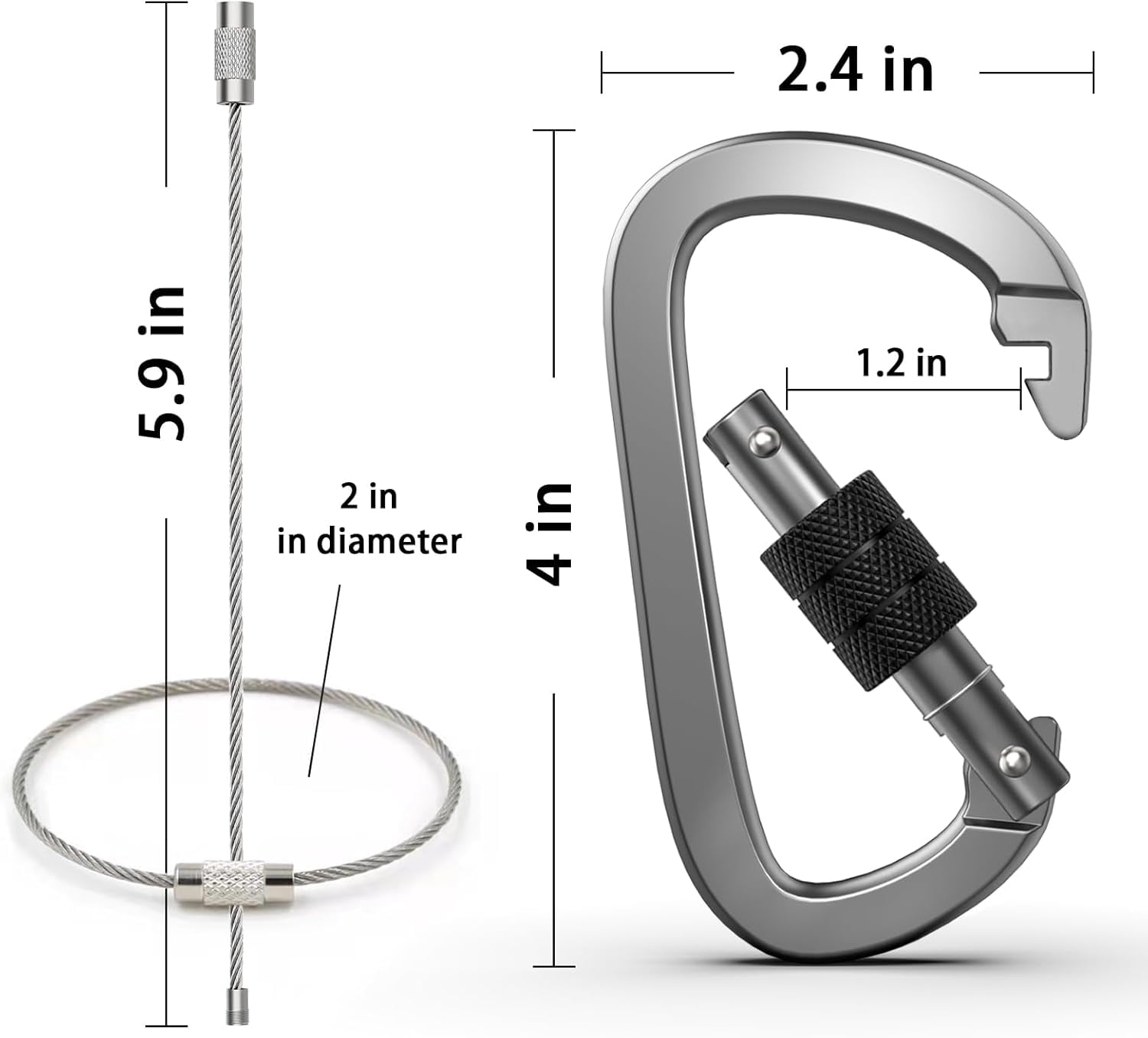 XIECHANEE D-Ring 4" Locking Carabiner Clips, Set of 4, Gray