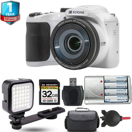 Kodak PIXPRO AZ255 Digital Camera (White) + Extra Battery + LED +1 Yr Warranty (International Version)
