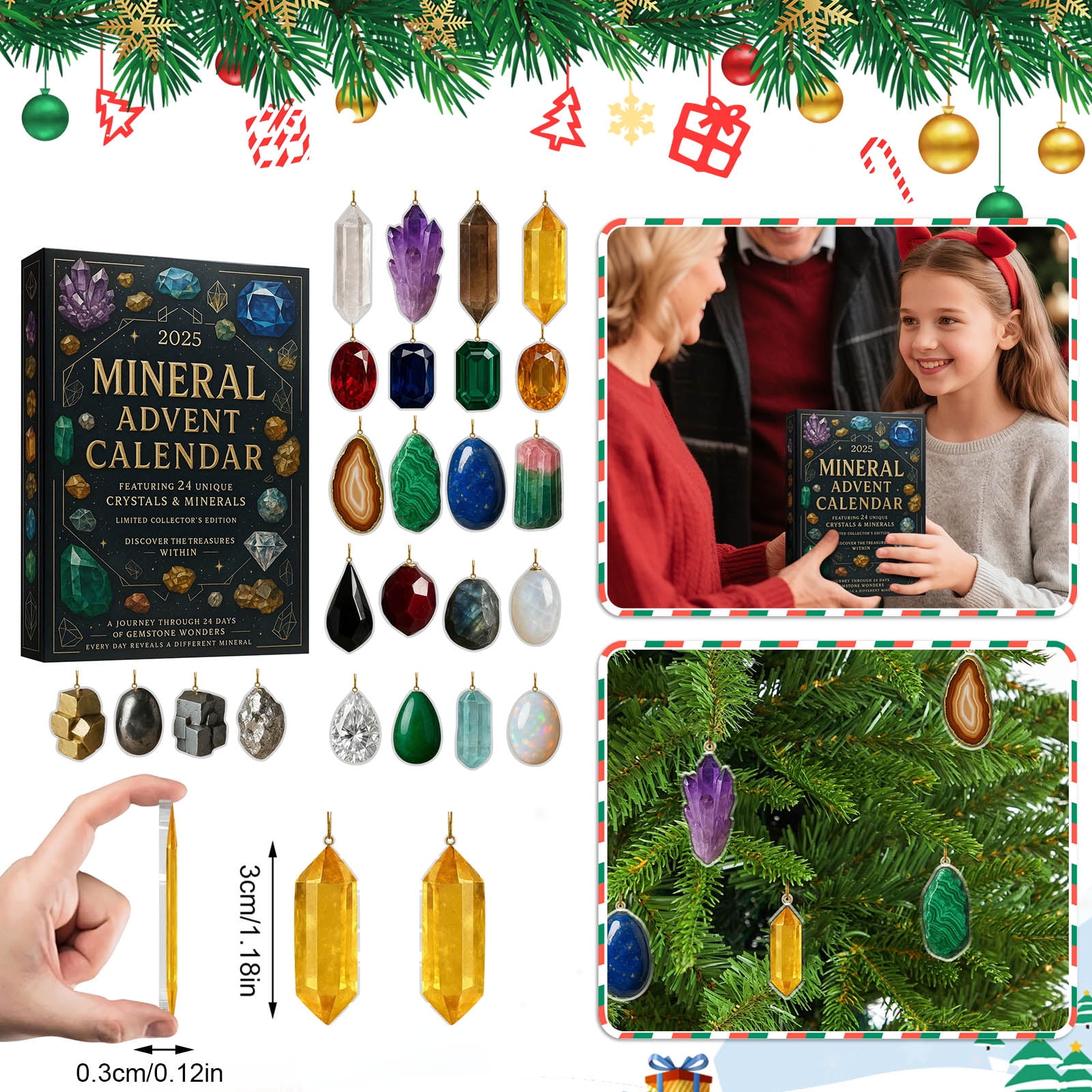 Calendrier De L'Avent Minéraux – 24 Pierres Naturelles – Cadeau Pour Collectionneurs, Adolescents, Adultes
