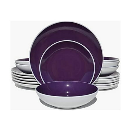 

CodYinFI Stoneware Coupe 18pc Dinner Set Outside White + Inside Purple