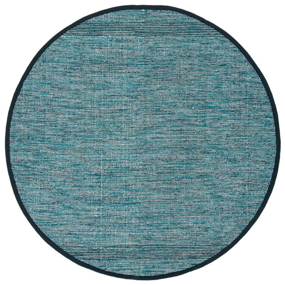 SAFAVIEH Montauk Kelsey Distressed Cotton Area Rug, Turquoise/Black, 6' x 6' Round
