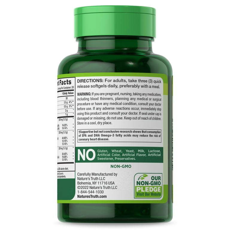 Triple Omega 3-6-9 3600 mg, 60 Softgels, Fish, Flax, Borage Oils  Supplement, Non-GMO, Gluten Free