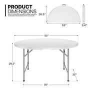 MoNiBloom Round Folding Table with Handle, 4.5Ft Heavy Duty Commercial Event Wedding Party Desk, for 6 to 8 Seat, White
