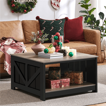 Yaheetech Square Wood Coffee Table with Storage for Living Room, Gray