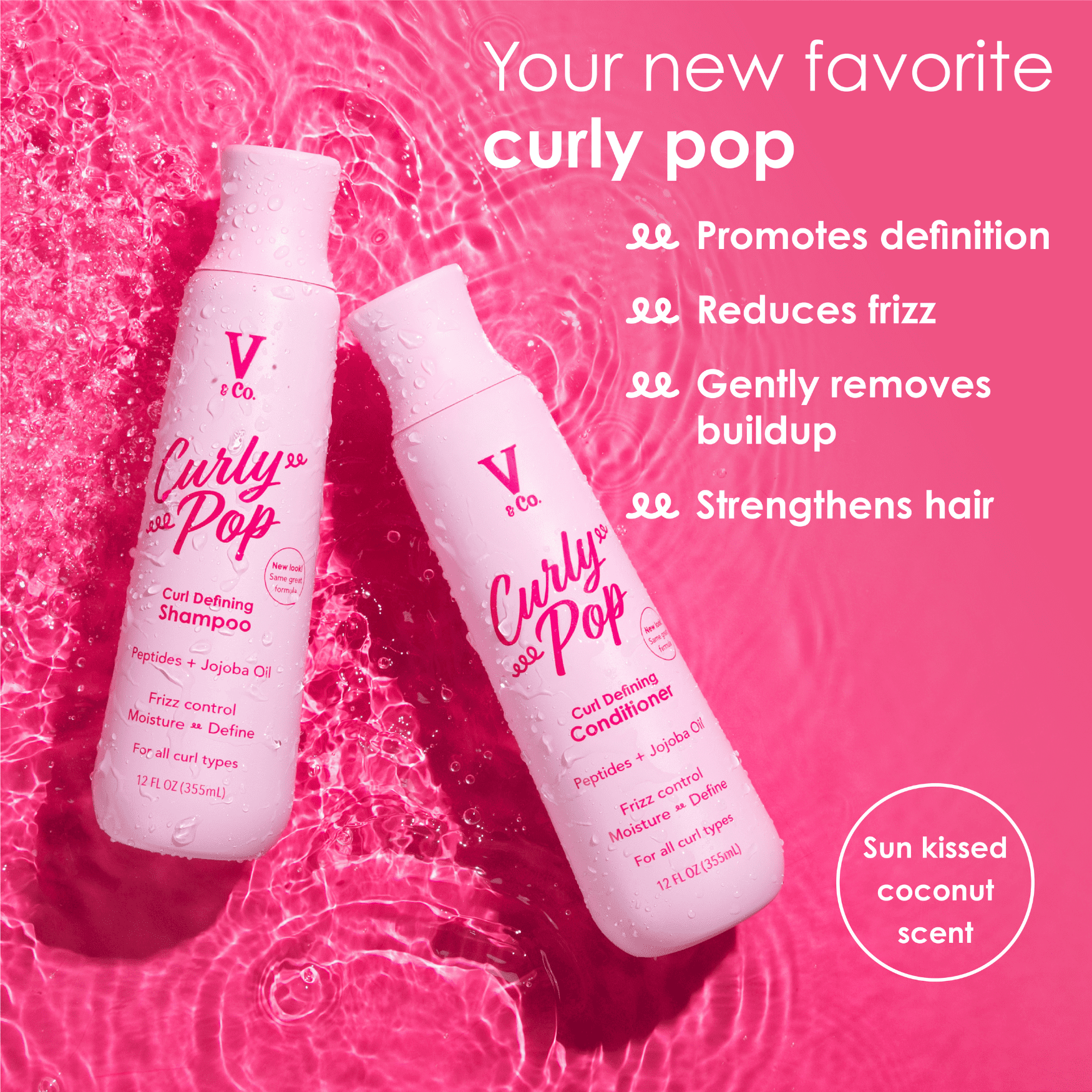 V&Co. Beauty Curly Pop Curl Defining  Shampoo with Peptide Technology, 12 fl oz