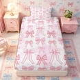 thumbnail image 4 of Meiyoeat Cute Bow Print Twin Sheets 3pcs, Watercolor Gingham Pattern Bedding, Pink White, 4 of 6