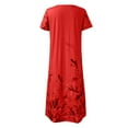 thumbnail image 4 of PEASKJP Women Summer Short Sleeve Midi Dress with Pockets Casual Aline Flowy Tshirt Dress Floral Vocation Beach Sundress,Red M, 4 of 5