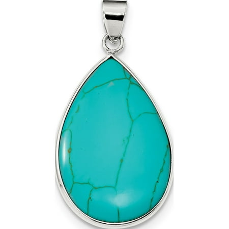 Agate Teardrop Sterling Silver Pendant Leslies Fine Jewelry Designer 925 Sterling Silver Teardrop Turquoise (24x40mm) Pendant Gift ()