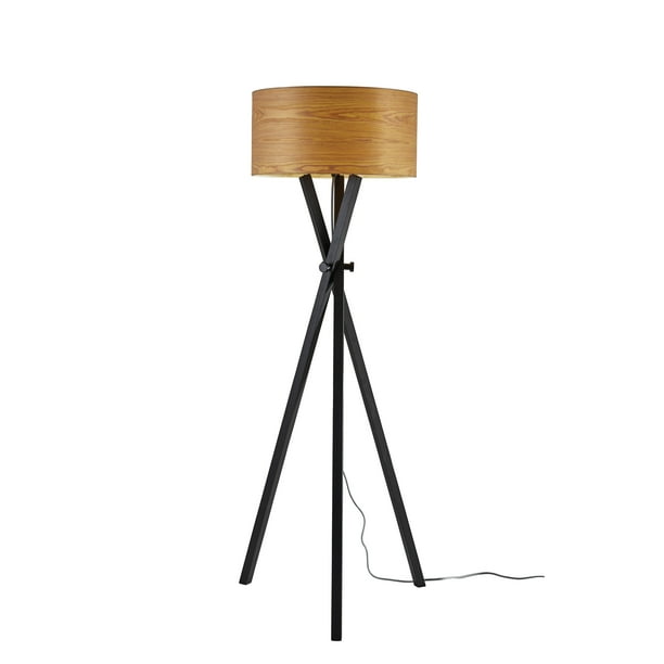 Adesso Bronx Floor Lamp Black Wood Legs And Cherry Veneer Shade Com Adesso Bronx Floor Lamp Black Wood Legs, Cherry Wood Lampshade