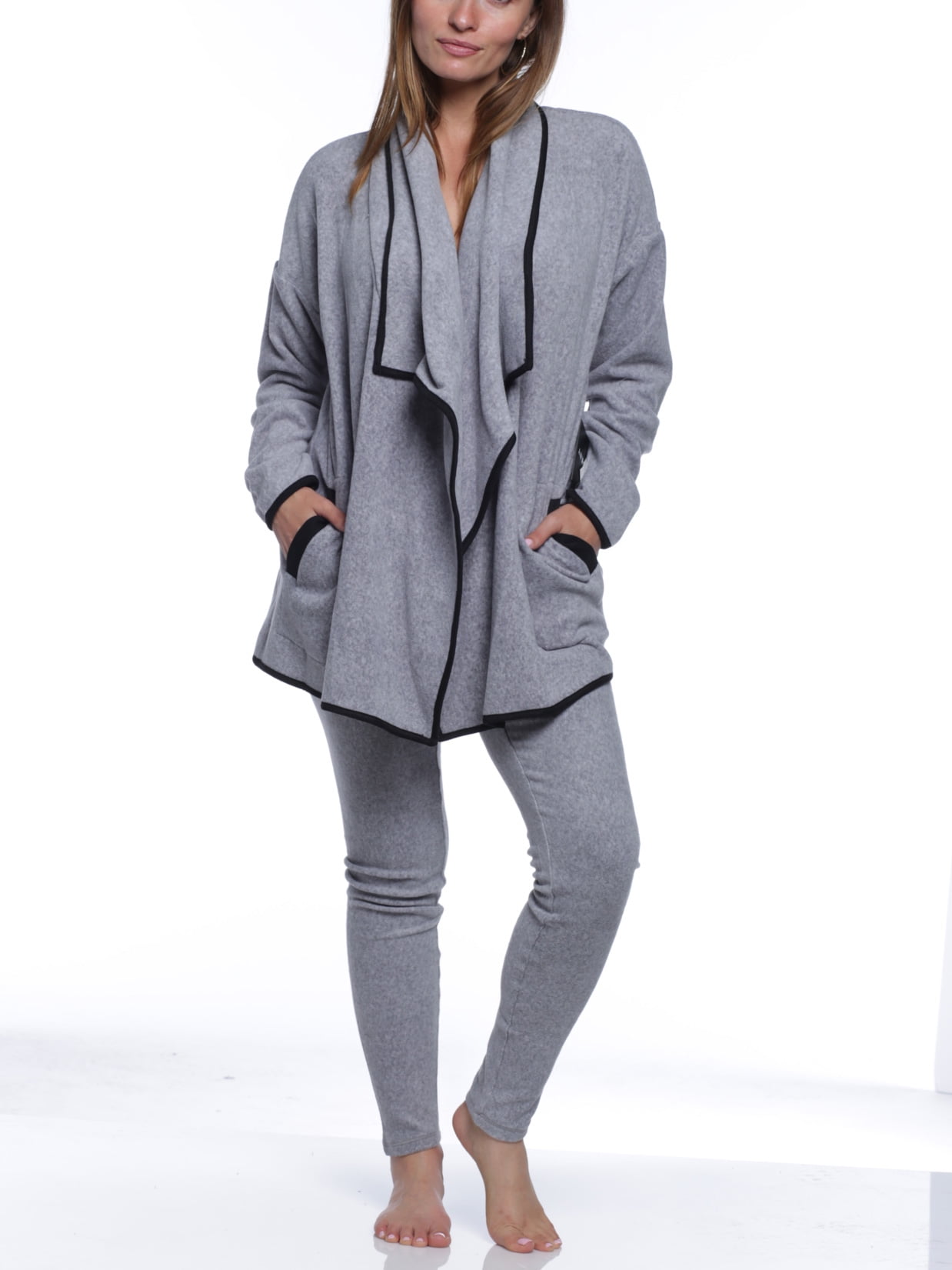 DKNY Sleepwear DKNY Sleepwear Women's Cozy Long Pajama Set, Grey