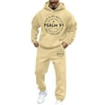 thumbnail image 2 of Sweatsuits for Men Set 2 Piece Casual Letter Print Relaxed Fit Hoodie Sweatshirt and Joggers Sweatpants Sets Fall Winter Long Sleeve Sport Suit with Pocket, 2 of 4