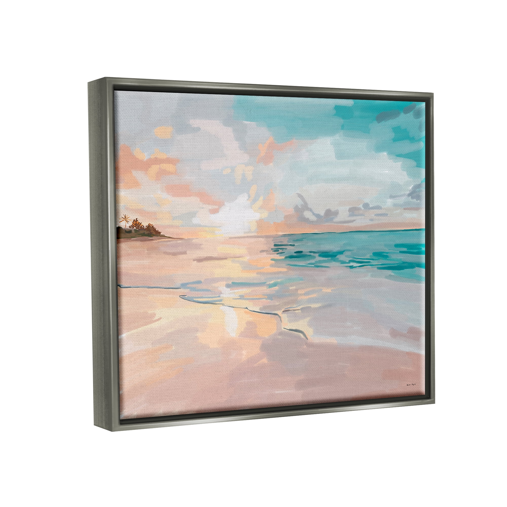 Stupell Industries Abstract Beach Sunset Nature Painting Gray Floater Framed Art Print Wall Art, 31 x 25