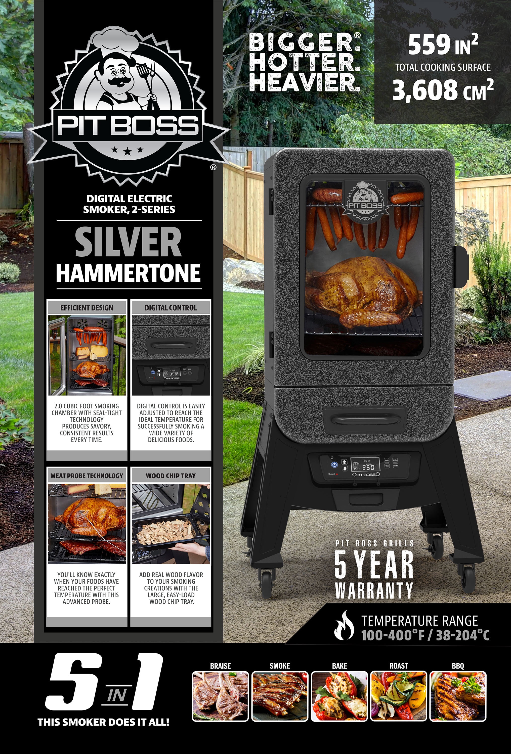 Pit Boss 2-Series Digital Electric Smoker, Silver Hammertone - PBV2D1