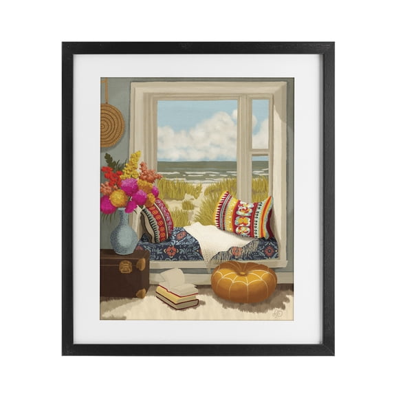 Stupell Industries Coastal Vacation Window Seat Black Framed Print Under Glass, design by Lisa R Dumm
