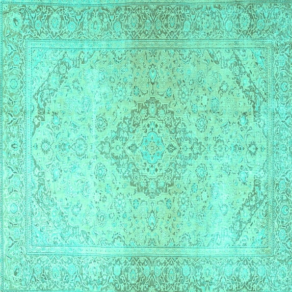 Ahgly Company Machine Washable Indoor Square Persian Turquoise Blue Traditional Area Rugs, 7' Square