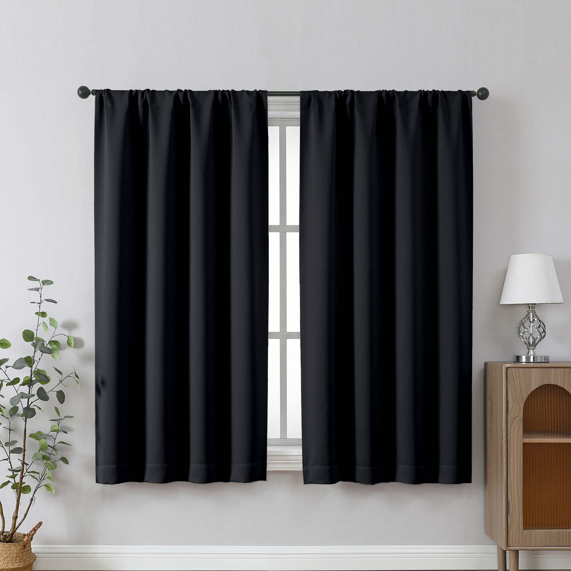Chyhomenyc Black Blackout Curtains 63 Inches Long, Thermal Insulated Energy Saving Solid Soft Privacy Rod Pocket Window Curtains for Living Room Bedroom, Each 40Wx63L Inch, 2 Panels