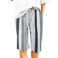 thumbnail image 1 of Niuer Casual Loose Shorts For Women Knee Length Striped Shorts Summer Bermuda Shorts Elastic Waist Drawstring Pants Black S, 1 of 3