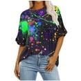 thumbnail image 2 of Qulqfy Womens Tops Plus Size Short Sleeve Crew Neck Loose Neon Pullover Blouse Shirts for Women L, 2 of 7