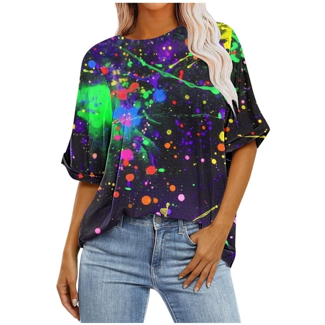 Pisexur Hauts pour Femmes Mode Décontractée Manches Courtes Col Rond T-Shirts Confortables Amples Imprimé Floral Blouses Printemps Été Hauts Élégants Imprimés Graphiques Grandes Tailles Tops de Sortie S-5TG