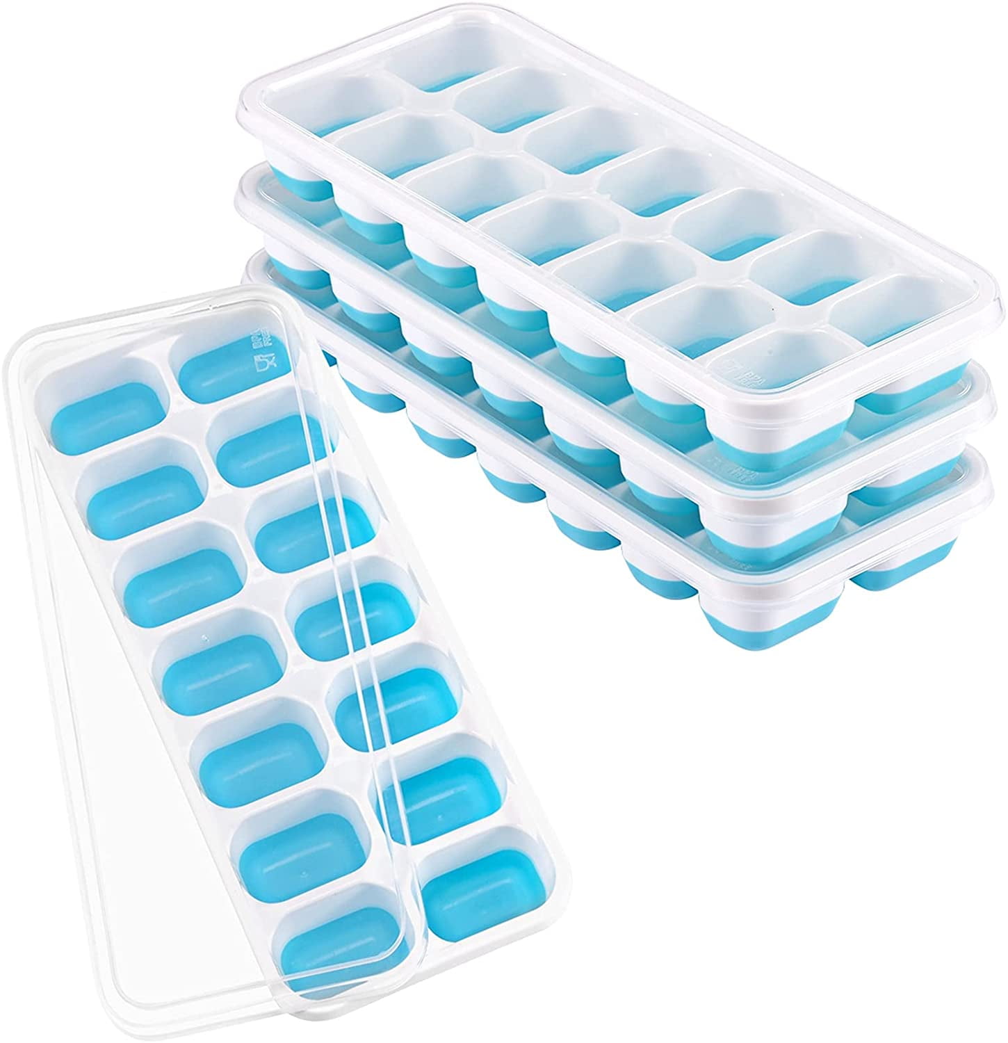 Ice Cube Trays,TOPELEK Easy Release Silicone Ice Cube Trays with Spill-Resistant Lids Make 56 Ice Cubes,FDA Approved/BPA-free Ice Cube Tray Set for Freezing Baby Food,Cocktails,Whiskey-Dishwasher Safe