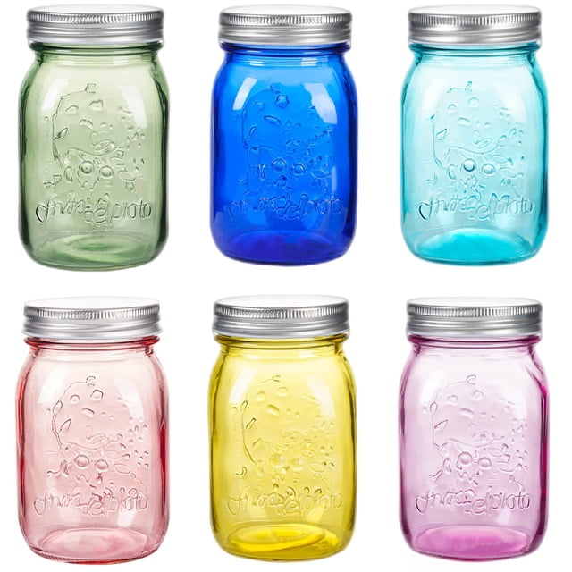 Frascos Mason Amzcku de vidrio coloreado de 16 oz, paquete de 6