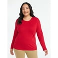thumbnail image 2 of Time and Tru Women's Cotton Crewneck Tee with Long Sleeves, Sizes XS-XXXL, 2 of 5