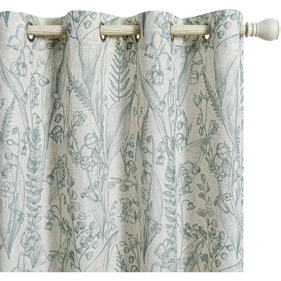 Floral Curtains 84 inch Long - Sage Green Curtains for Living Room Linen Textured Flowers Patterned Print Farmhouse Curtain Light Reducing Grommet Window Treatments, 52" Wide, 2 Panels Set