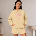 thumbnail image 6 of Women's Fashion Casual Long Sleeve Shorts Sports Round Neck Sweatshirt Set with Bow Print, Activewear for Sports and Casual Activities,Khaki,M, 6 of 7