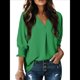 thumbnail image 3 of Blusas Elegantes e Informales para Mujer, con Escote en V y Mangas 3/4, con Puños Fruncidos Verde M, 3 of 7