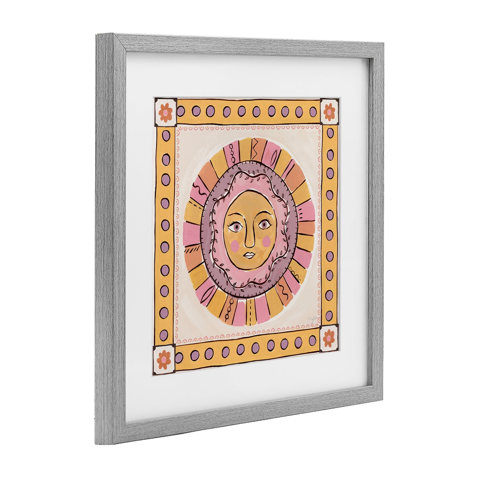 Stupell Industries Pastel Sun Face with Border Gray Framed Print Under Glass, design by Two If By Sea Studios