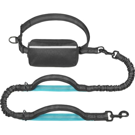 iYoShop Hands Free Dog Leash with Zipper Pouch, Dual Padded Handles and Durable Bungee for Walking, Jogging and Running Your Dog (Medium, lbs, Black)
