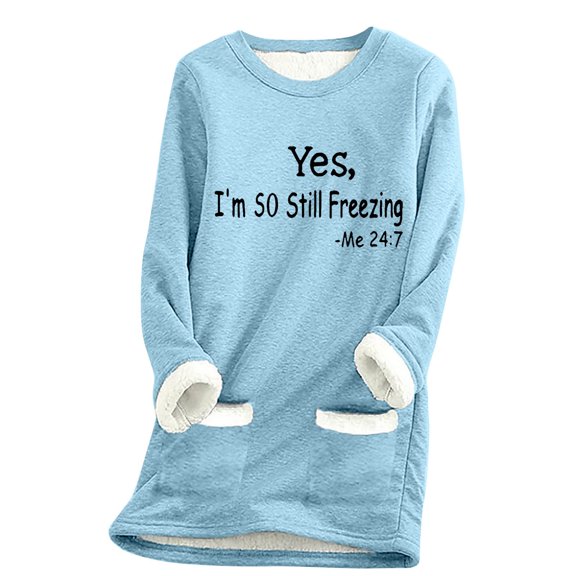 miqiqism Comfy Fleece Loungewear for Women Trendy Letter Print Pullover Tops Blouses Juniors Long Sleeve Crew Neck Sweatshirt with Pocket,Light Blue,Small