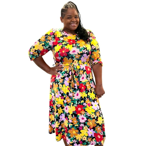 Women Plus Size Floral A Line Dress