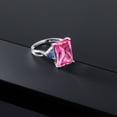 thumbnail image 4 of Gem Stone King 10K White Gold Pink Created Sapphire and Blue Created Sapphire 3 Stone Engagement Ring for Women (10.54 Cttw, Emerald Cut 14X10MM, Trillion 4MM, Size 6), 4 of 5
