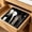 Black, variant on Bxaolu Silverware Drawer Organizer Tray, Plastic Cutlery Storage for Kitchen, Flatware and Utensil Holder Divider for Spoons Forks Knives Tableware, 12.2 x 10.24", 5 Slots, Black