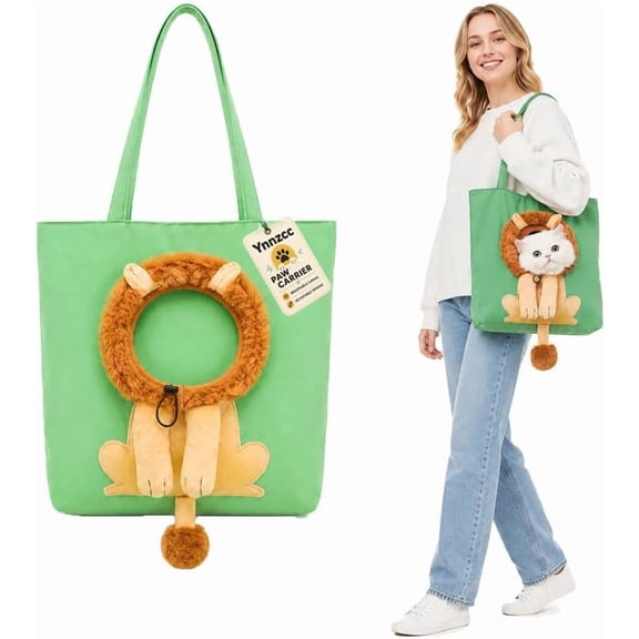 Cute Dew Head Shape Cat Bag, Breathable Canvas Pet Carrier with Safety Tether, Adjustable Wide Strap Shoulder Tote for Cats and Small Dogs Travel (M)